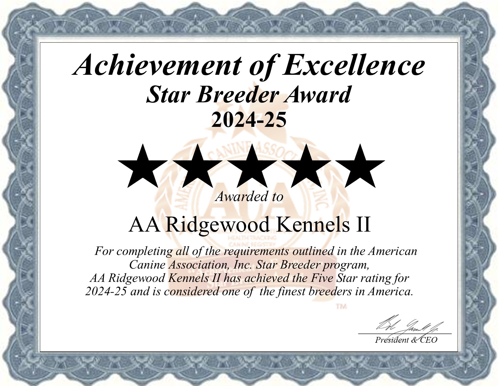 AA Ridgewood, Kennels II, dog, breeder, star, certificate, AA Ridgewood-Kennels II, Kinzer, Pennsylvania, puppy, dog, kennels, mill, puppymill, usda, 5-star, aca, ica, registered, puppy-for-sale, none