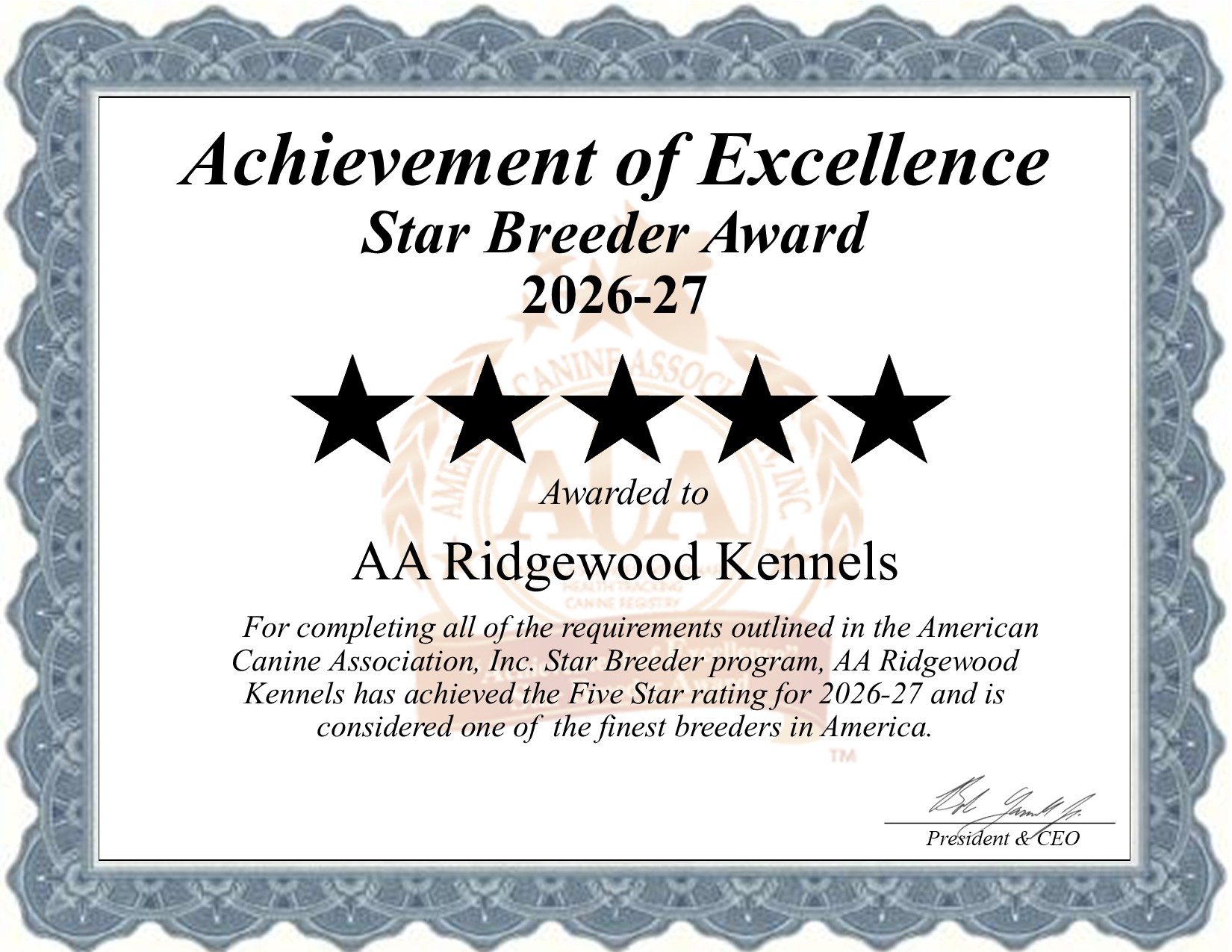 AA Ridgewood, Kennels II, dog, breeder, star, certificate, AA Ridgewood-Kennels II, Kinzer, Pennsylvania, puppy, dog, kennels, mill, puppymill, usda, 5-star, aca, ica, registered, puppy-for-sale, none