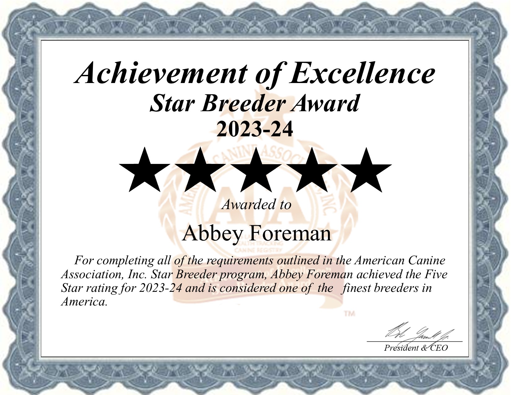 Abbey, Foreman, dog, breeder, star, certificate, Abbey-Foreman, Eldrige, MO, Missouri, puppy, dog, kennels, mill, puppymill, usda, 5-star, aca, ica, registered, Chihuahua, none