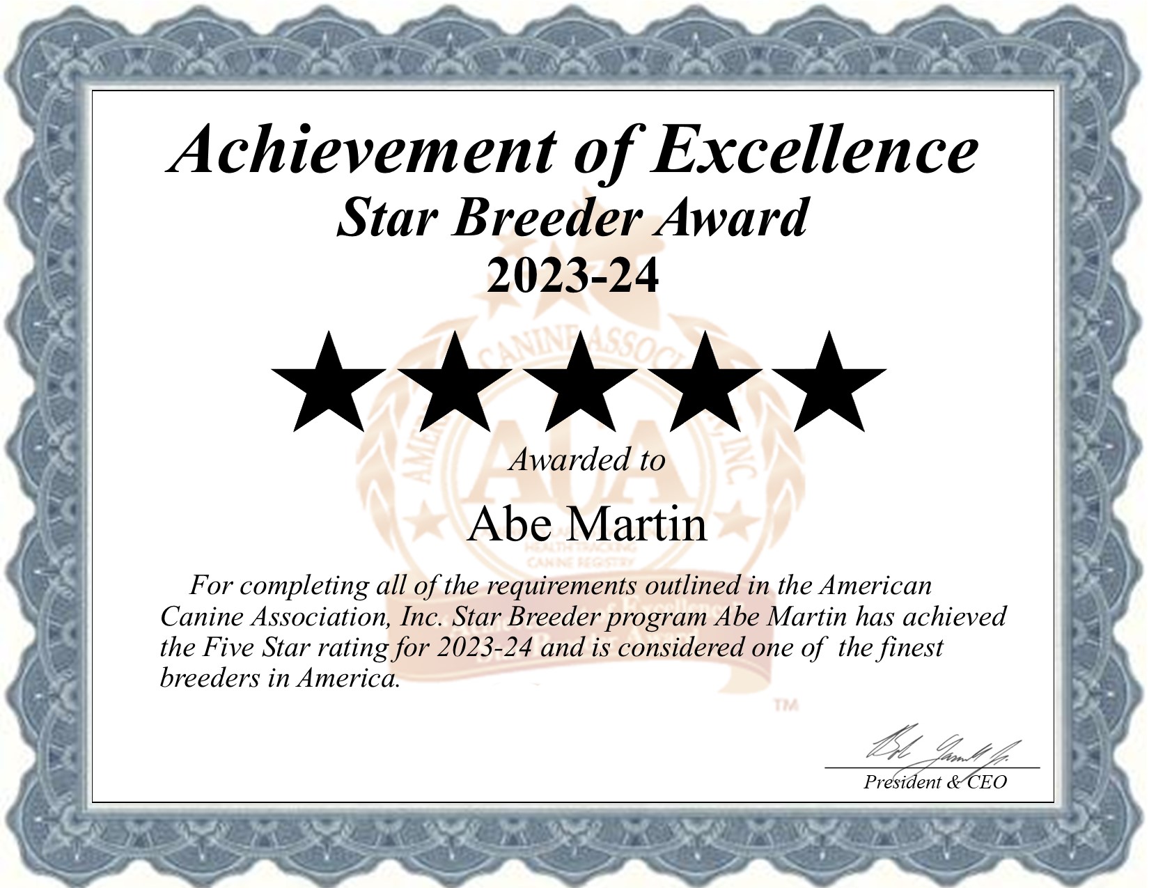 Abe, Martin, dog, breeder, star, certificate, Abe-Martin, Tipton, MO, Missouri, puppy, dog, kennels, mill, puppymill, usda, 5-star, aca, ica, registered, German Sheperd Dog, none