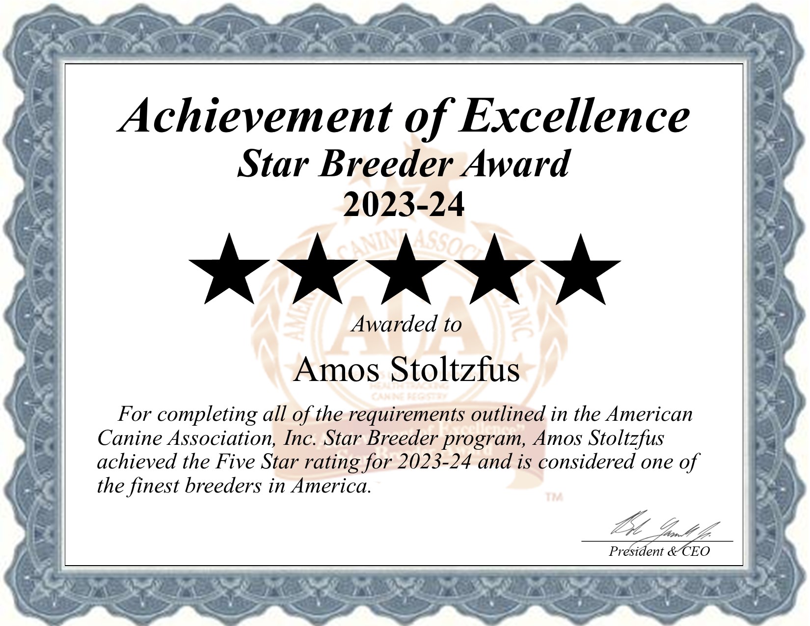 Amos, Stoltzfus, dog, breeder, star, certificate, Amos-Stoltzfus, Honey Brook, PA, Pennsylvania, puppy, dog, kennels, mill, puppymill, usda, 5-star, aca, ica, registered, King Charles Cavaliers, none