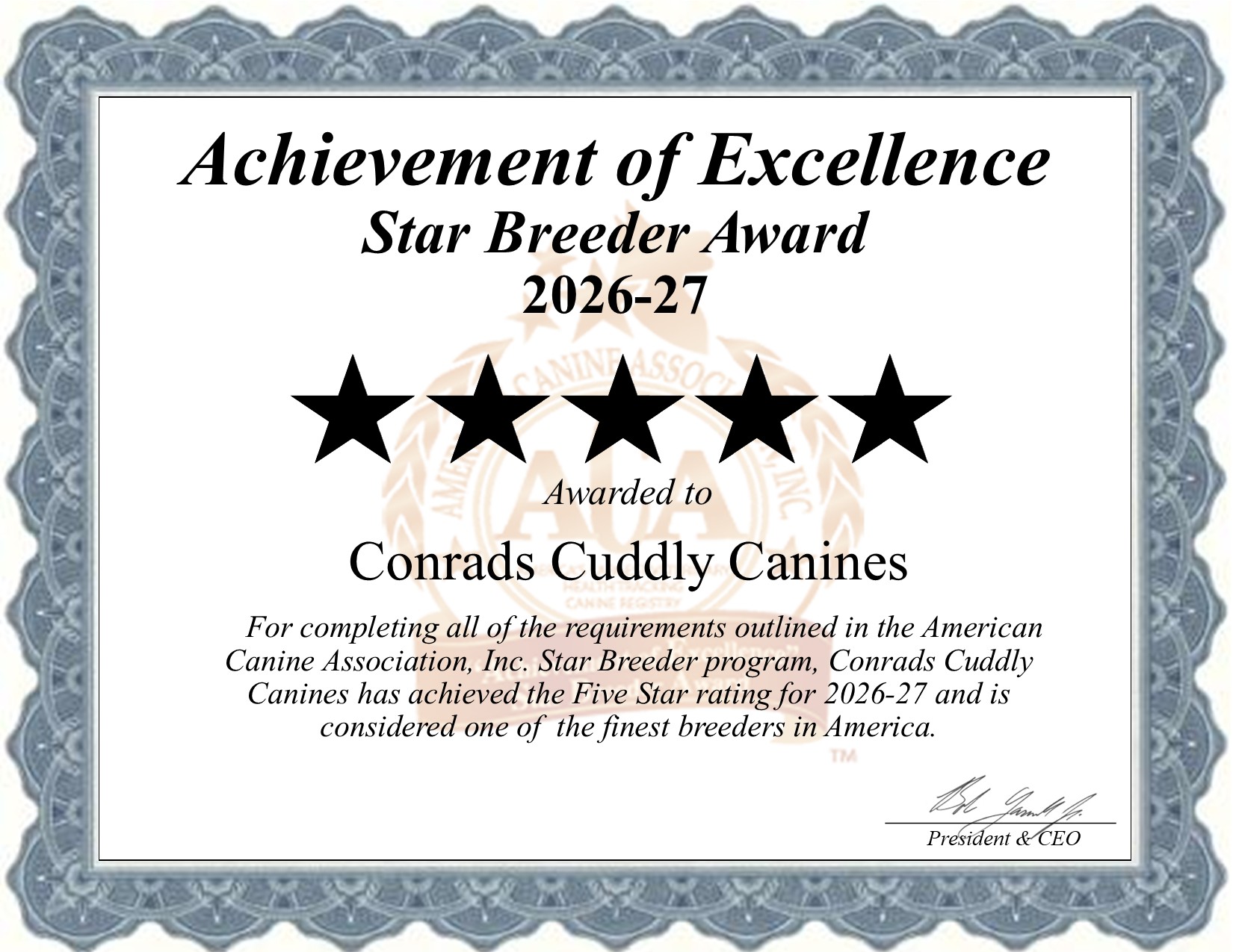 Conrads Cuddly, Canines, dog, breeder, star, certificate, Conrads Cuddly-Canines, Frankford, MO, Missouri, puppy, dog, kennels, mill, puppymill, usda, 5-star, aca, ica, registered, Teddy Bear