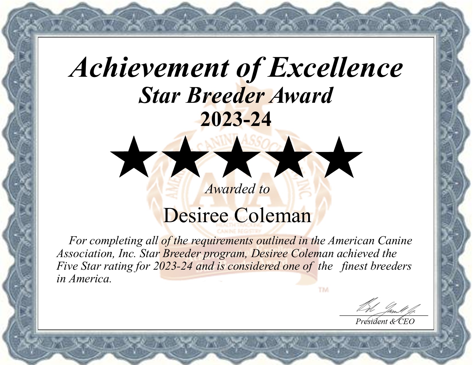 Desiree, Coleman, dog, breeder, star, certificate, Desiree-Coleman, Foley, MO, Missouri, puppy, dog, kennels, mill, puppymill, usda, 5-star, aca, ica, registered, North American Mastiff, none
