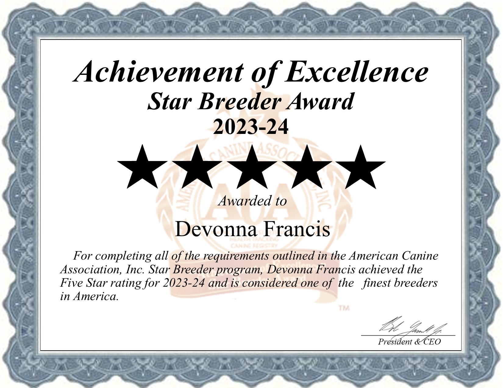 Devona, Francis, dog, breeder, star, certificate, Devona-Francis, Stoutland, MO, Missouri, puppy, dog, kennels, mill, puppymill, usda, 5-star, aca, ica, registered, Whoodle, none