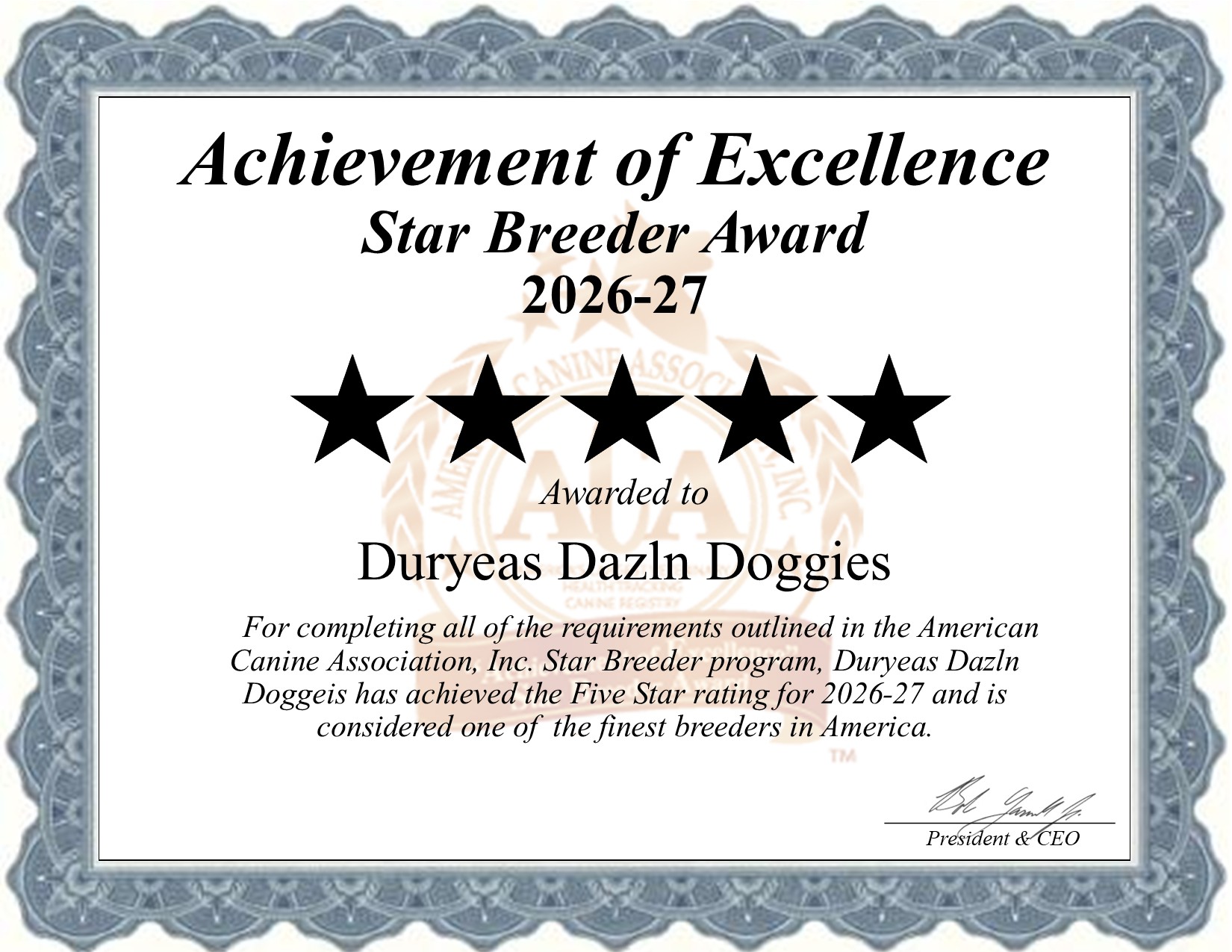 Duryeas Dazln, Doggies, dog, breeder, star, certificate, Duryeas Dazln-Doggies, Goff, KS, Kansas, puppy, dog, kennels, mill, puppymill, usda, 5-star, aca, ica, registered, Labrador Retriever