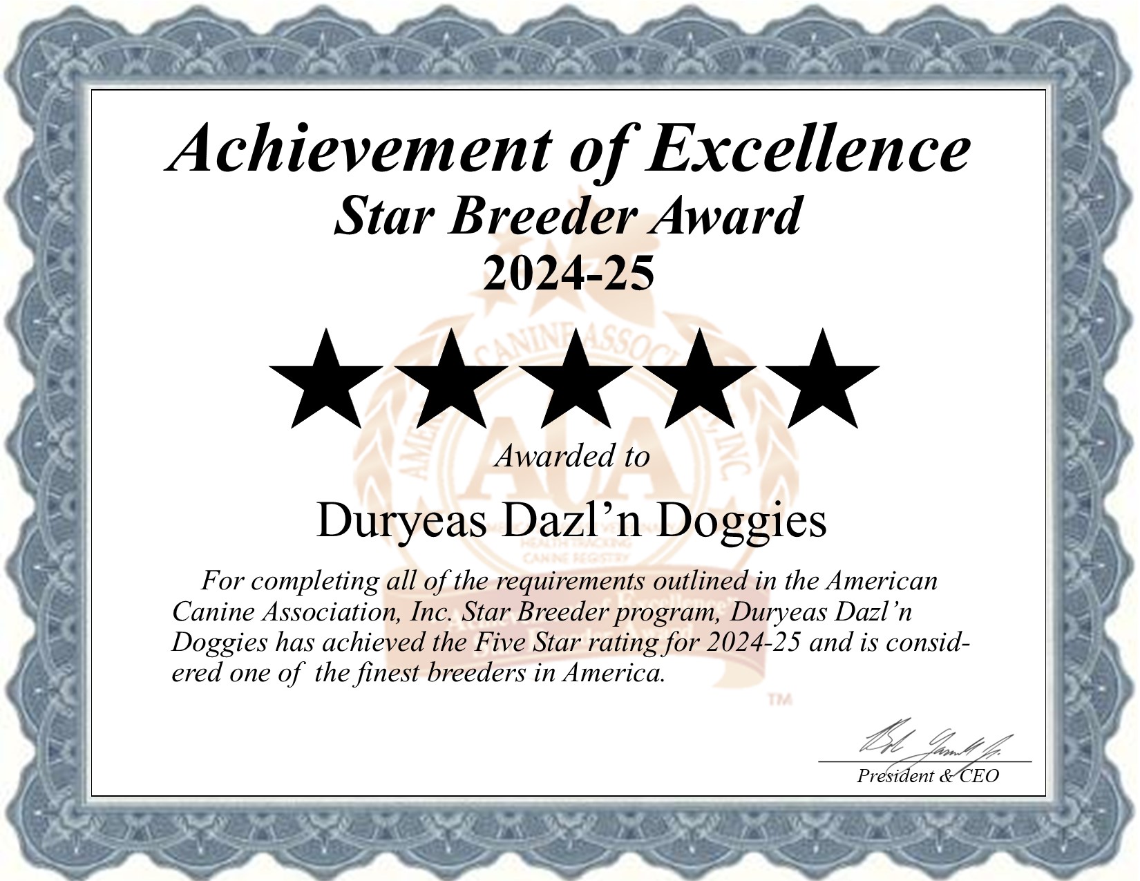 Duryeas Dazln, Doggies, dog, breeder, star, certificate, Duryeas Dazln-Doggies, Goff, KS, Kansas, puppy, dog, kennels, mill, puppymill, usda, 5-star, aca, ica, registered, Labrador Retriever