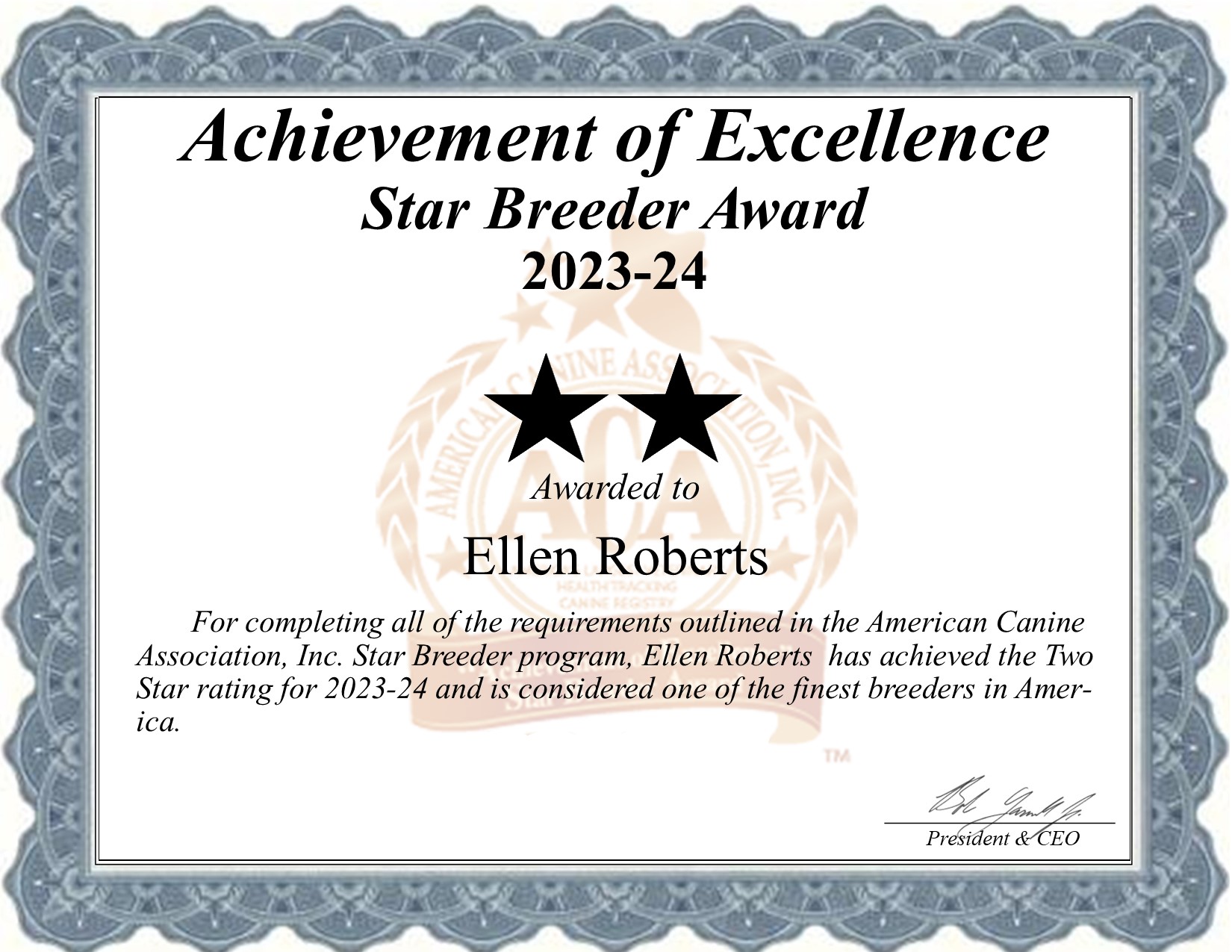 Ellen, Roberts, dog, breeder, star, certificate, Ellen-Roberts, White Plains, MO, Missouri, puppy, dog, kennels, mill, puppymill, usda, 5-star, aca, ica, registered, yorkie, 43-A-5445