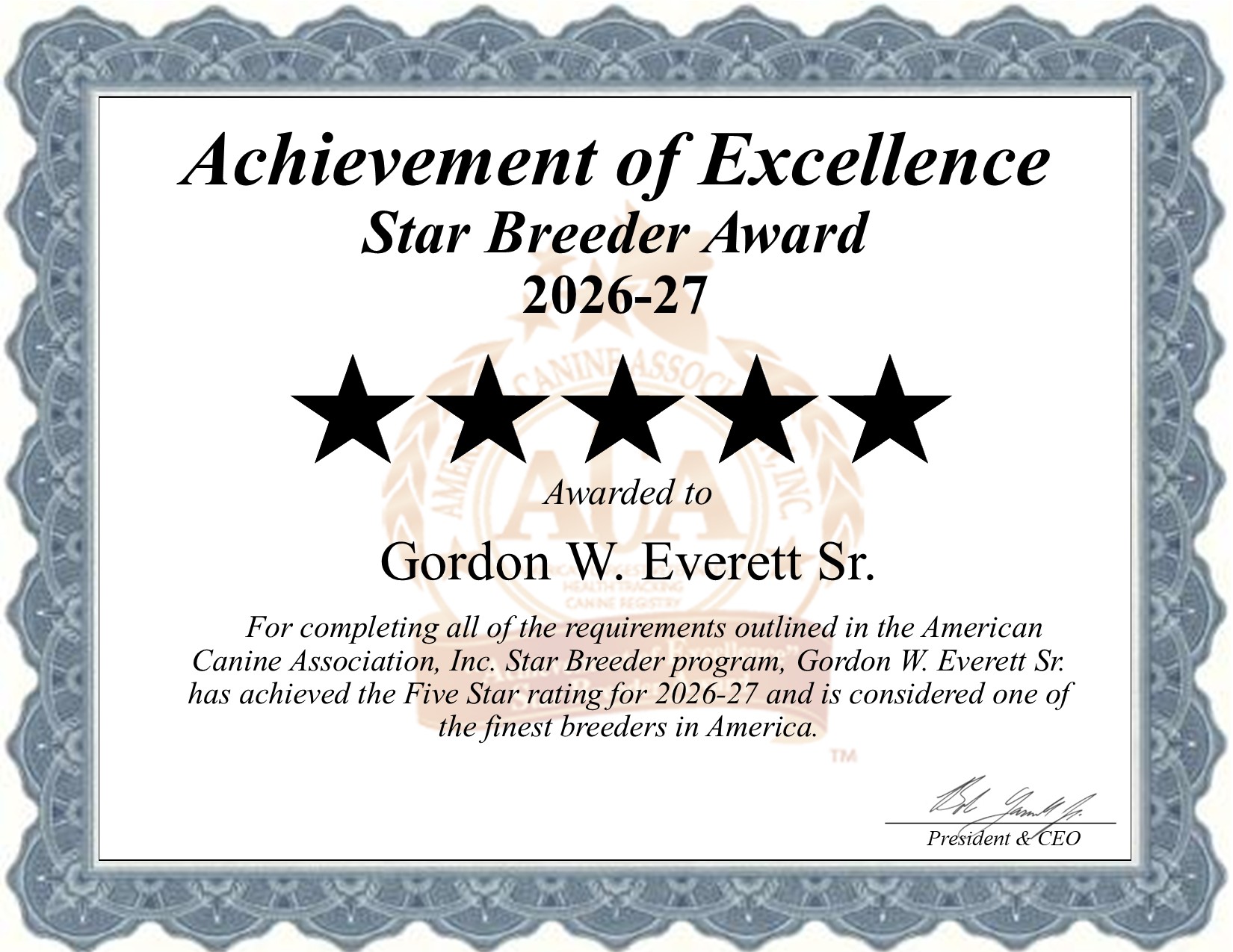Gordon, Everett, dog, breeder, star, certificate, Gordon-Everett, Moline, KS, Kansas, puppy, dog, kennels, mill, puppymill, usda, 5-star, aca, ica, registered, Boston Terrier