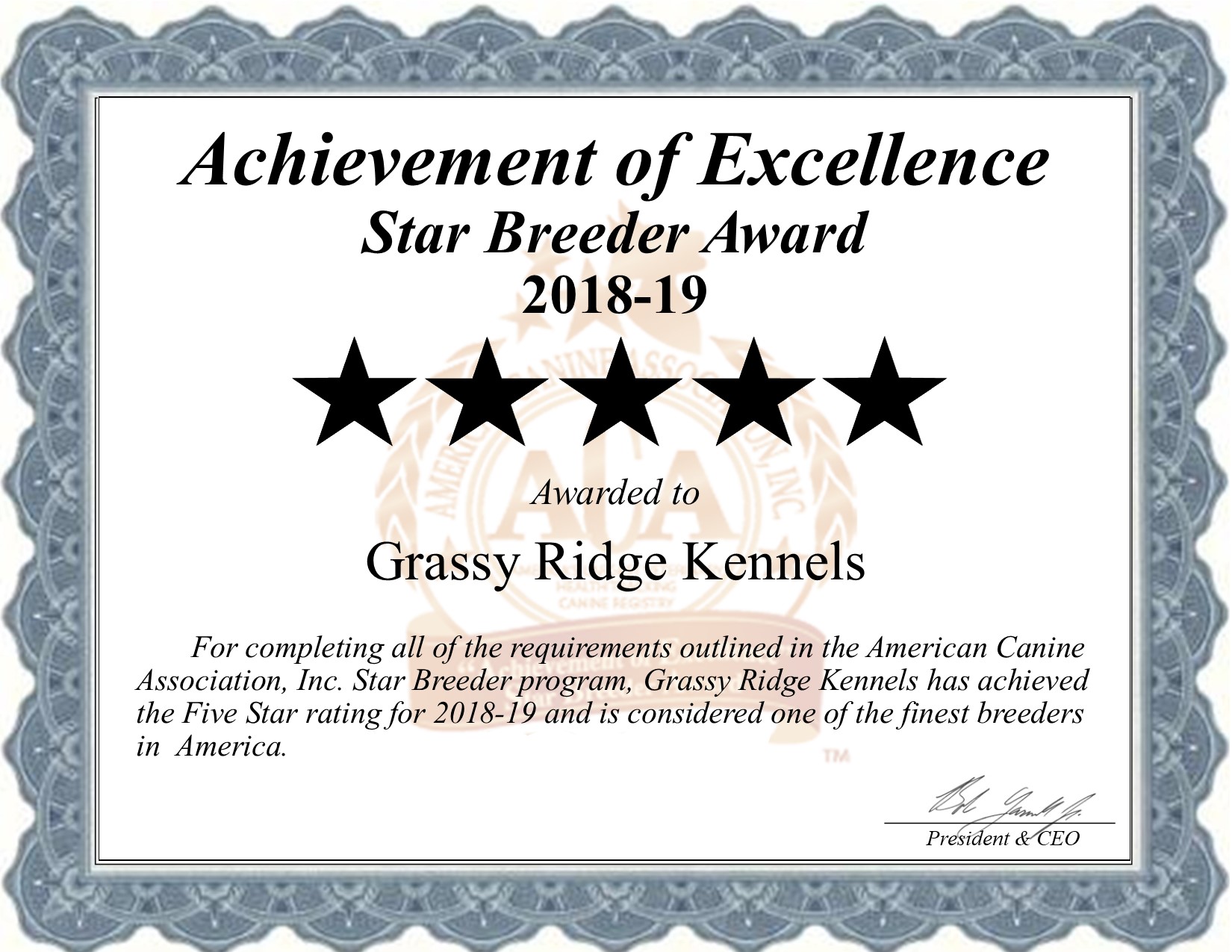 grassy, ridge, kennels, certificate , grassy-ridge, kennel, dog-breeder, kokomo, ms, mississipps, usda, puppy, puppies, ACA, ICA