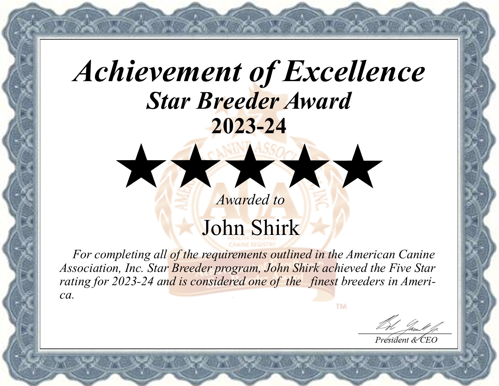 John, Shirk, dog, breeder, star, certificate, John-Shirk, Penn Yan, NY, New York, puppy, dog, kennels, mill, puppymill, usda, 5-star, aca, ica, registered, Cavalier King Charles Spaniel