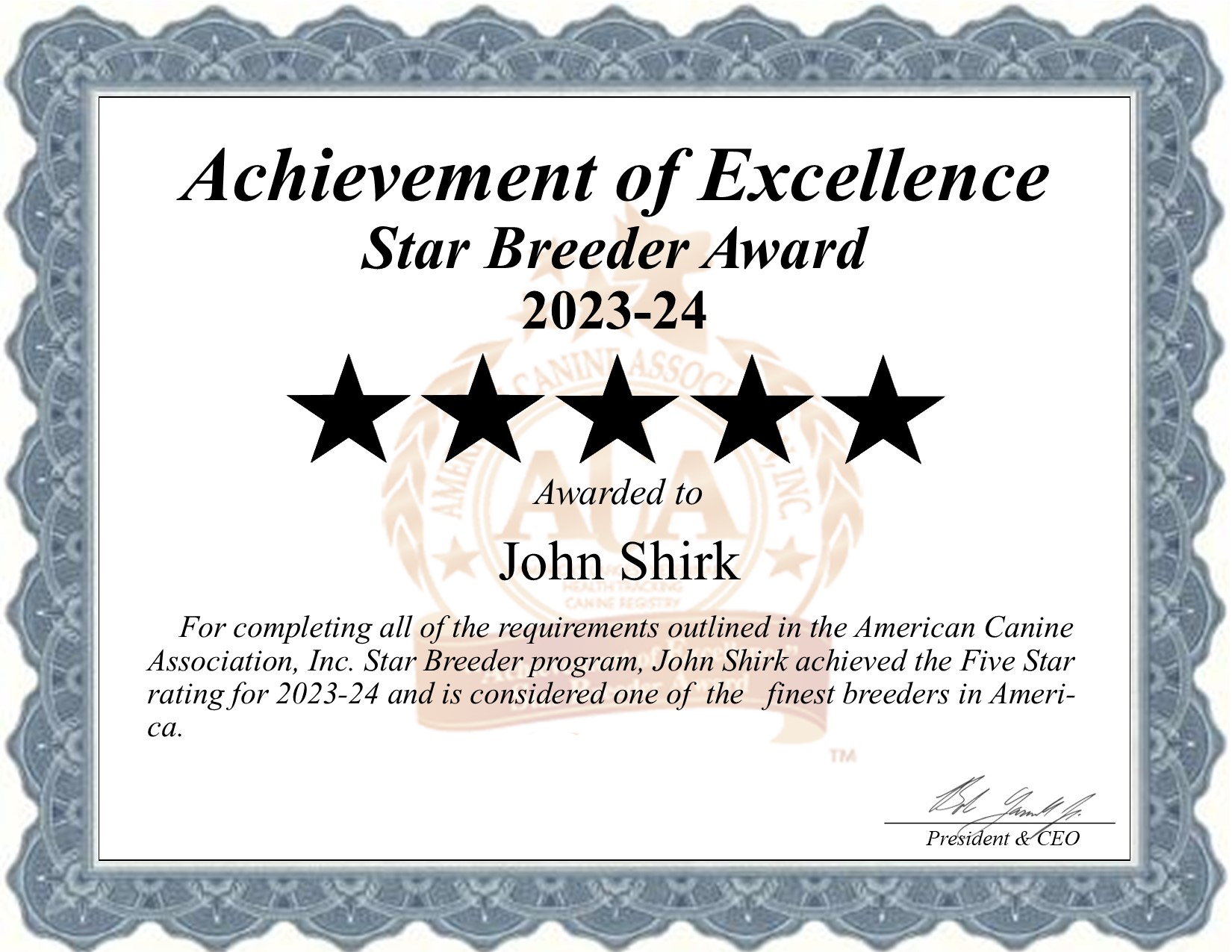 John, Shirk, dog, breeder, star, certificate, John-Shirk, Penn Yan, NY, New York, puppy, dog, kennels, mill, puppymill, usda, 5-star, aca, ica, registered, Cavalier King Charles Spaniel