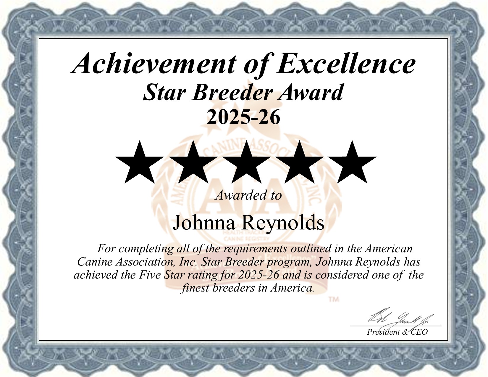 Johnna, Reynolds, dog, breeder, star, certificate, Johnna-Reynolds, Cookville, TX, Texas, puppy, dog, kennels, mill, puppymill, usda, 5-star, aca, ica, registered, Maltese