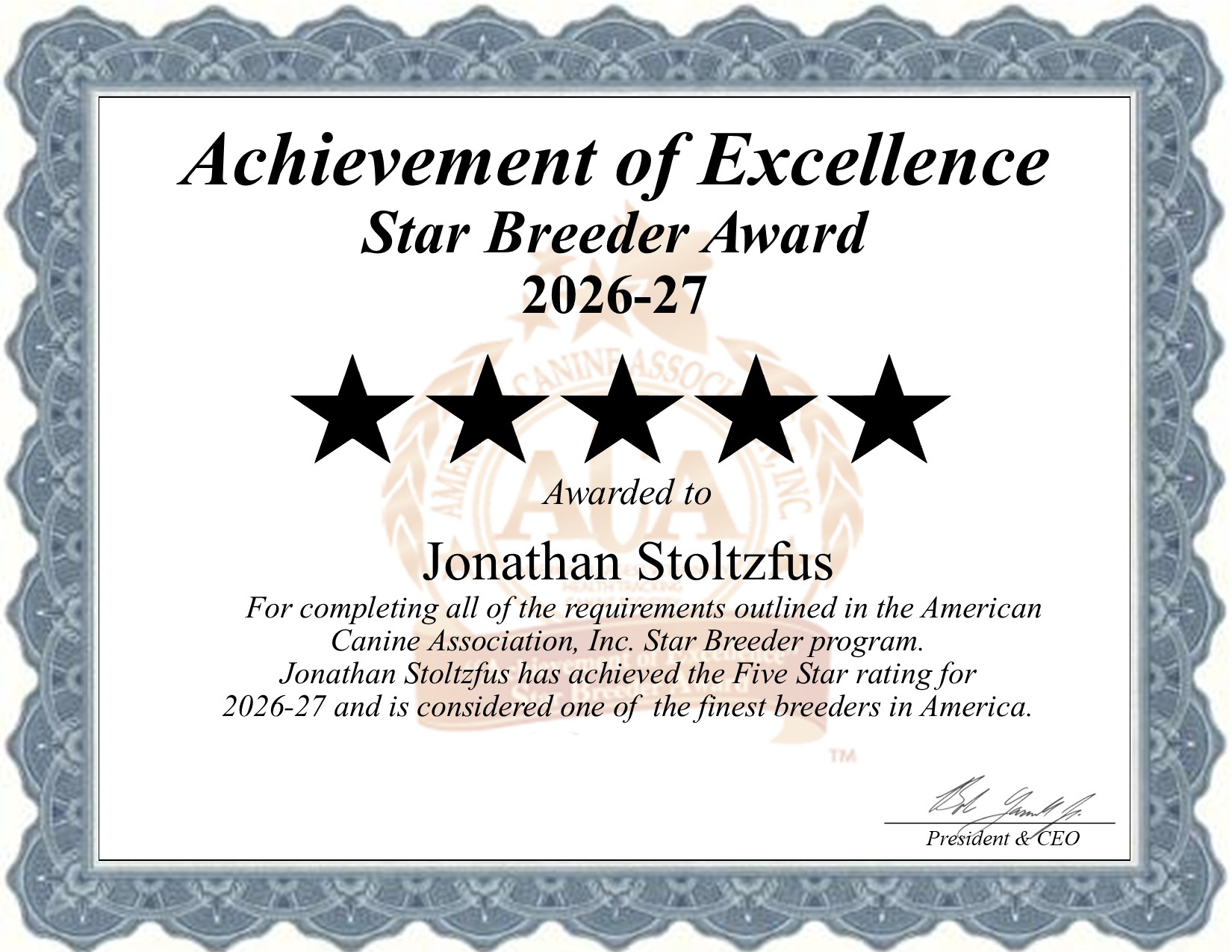 Jonathan S, Stoltzfus, dog, breeder, star, certificate, Jonathan S-Stoltzfus, Honey Brook, PA, Pennsylvania, puppy, dog, kennels, mill, puppymill, usda, 5-star, aca, ica, registered, Boston Terrier