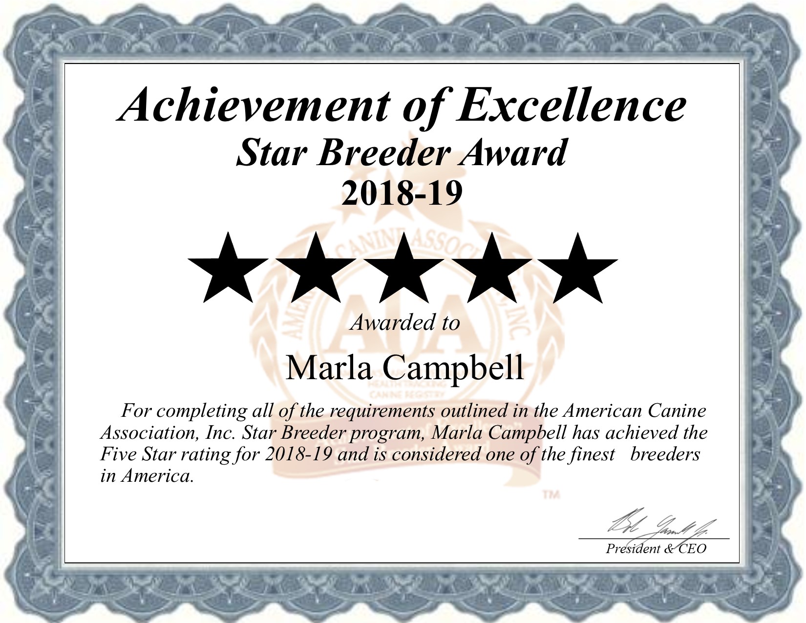 marla, campbell, dog, breeder, certificatge, marla-campbell, dog-breeder, newton, ks, kansas, usda, puppy, puppies, ACA, ICA