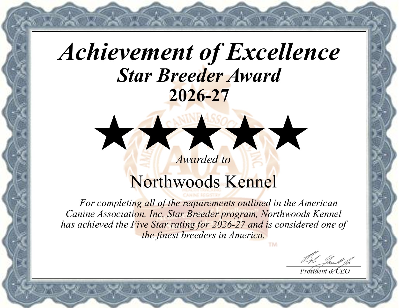 Northwoods Kennel, dog, breeder, star, certificate, Northwoods Kennel, Thorp, WI, Wisconsin, puppy, dog, kennels, mill, puppymill, usda, 5-star, aca, ica, registered, Cavalier King Charles Spaniel