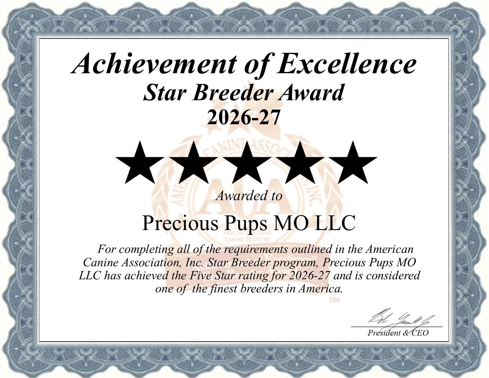 Precious Pups, MO LLC, dog, breeder, star, certificate, Precious Pups-MO LLC, Caulfield, MO, Missouri, puppy, dog, kennels, mill, puppymill, usda, 5-star, aca, ica, registered, Dachsund
