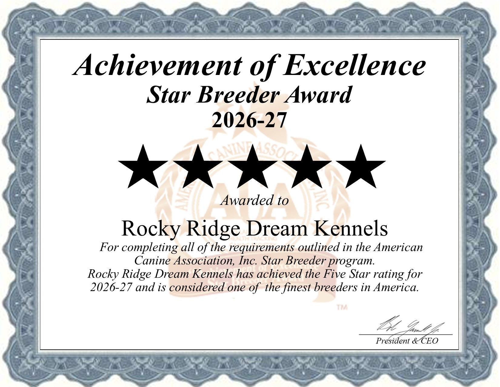 Rocky Ridge, Dream Kennels, dog, breeder, star, certificate, Rocky Ridge-Dream Kennels, Denver, PA, Pennsylvania, puppy, dog, kennels, mill, puppymill, usda, 5-star, aca, ica, registered, Cocker Spaniel