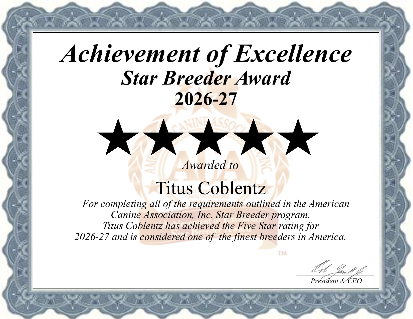 Titus, Coblentz, dog, breeder, star, certificate, Titus-Coblentz, Tunas, MO, Missouri, puppy, dog, kennels, mill, puppymill, usda, 5-star, aca, ica, registered, Cavalier King Charles