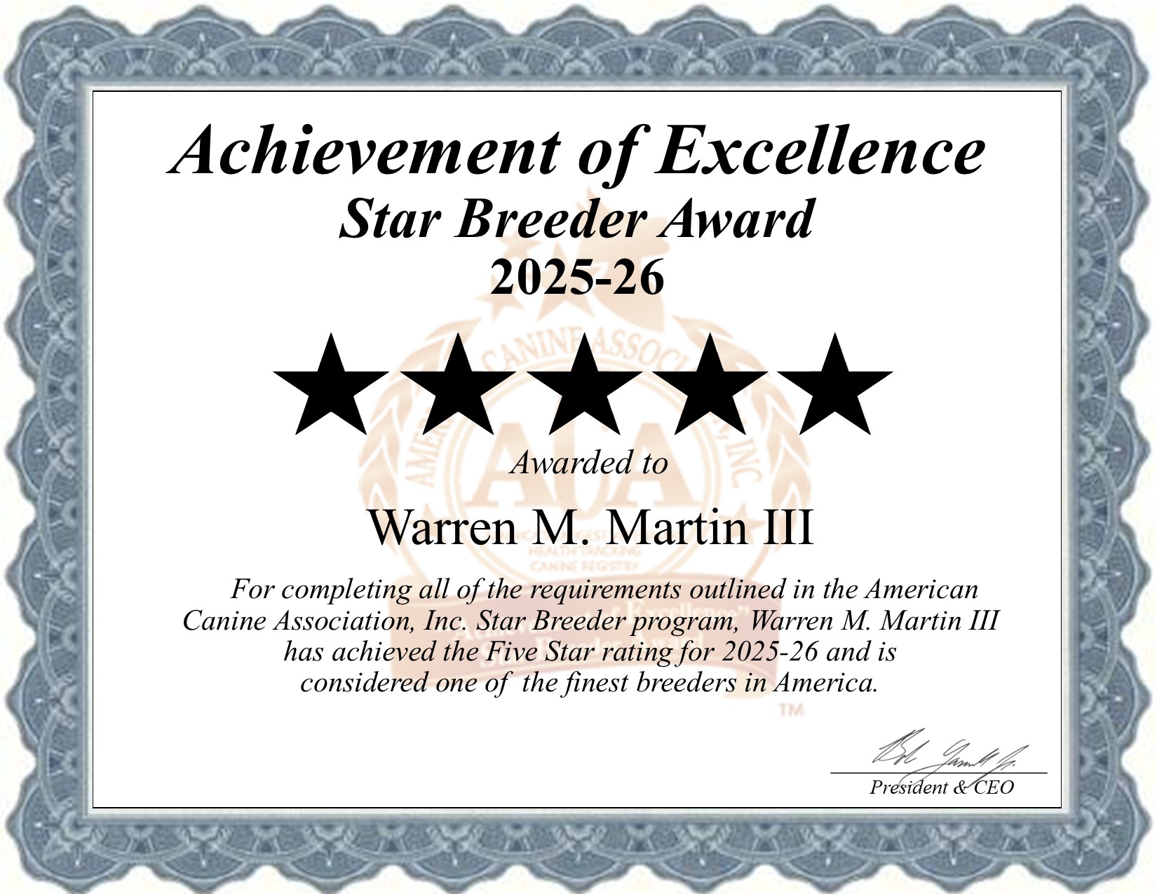 Warren M, Martin III, dog, breeder, star, certificate, Warren M-Martin III, Sheldon, MO, Missouri, puppy, dog, kennels, mill, puppymill, usda, 5-star, aca, ica, registered, Maltese
