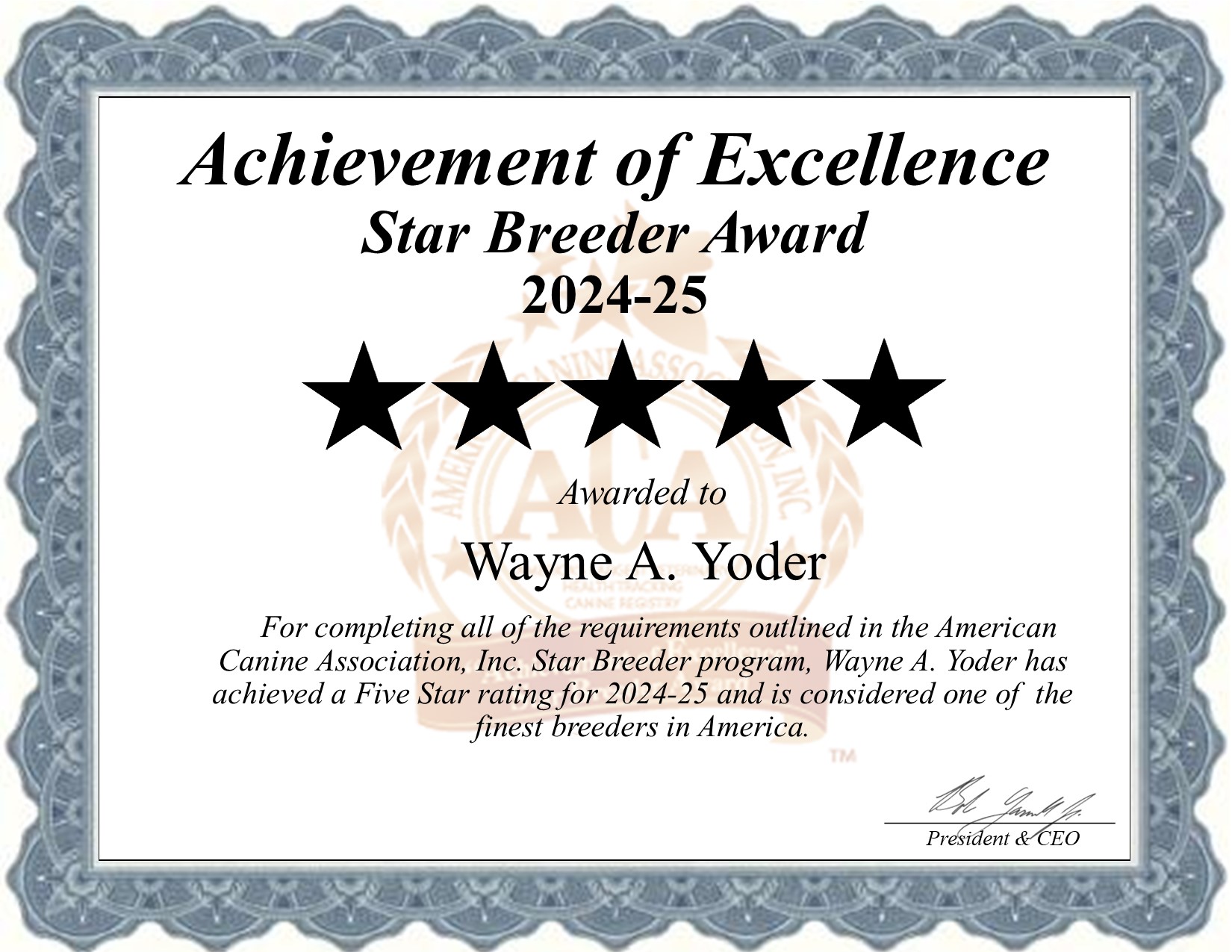 Wayne A., Yoder, dog, breeder, star, certificate, Wayne A.-Yoder, Millersburg, OH, Ohio, puppy, dog, kennels, mill, puppymill, usda, 5-star, aca, ica, registered, Bernedoodle