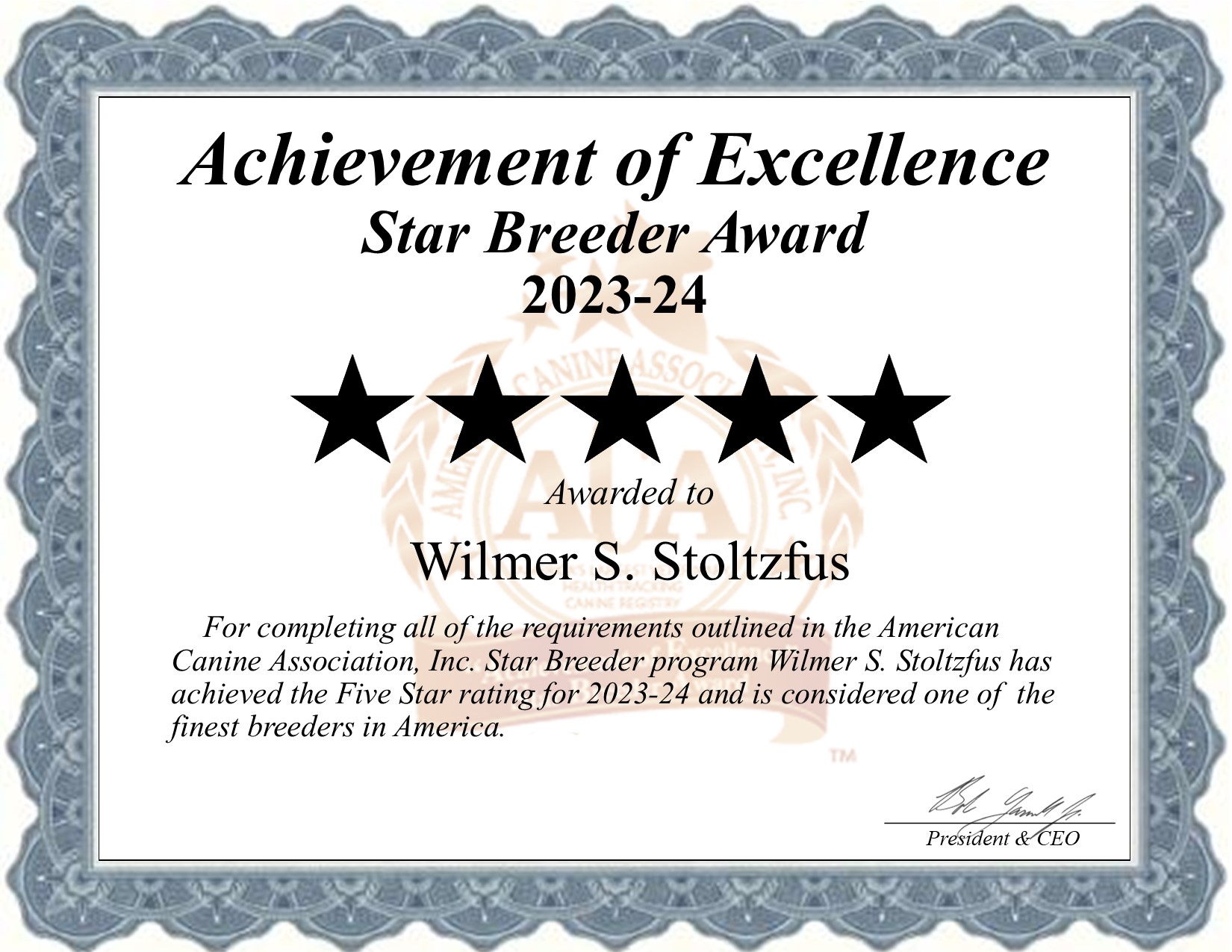 Wilmer S, Stoltzfus, dog, breeder, star, certificate, Wilmer S-Stoltzfus, Lititz, PA, Pennsylvanina, puppy, dog, kennels, mill, puppymill, usda, 5-star, aca, ica, registered, West Highland White Terrier, none