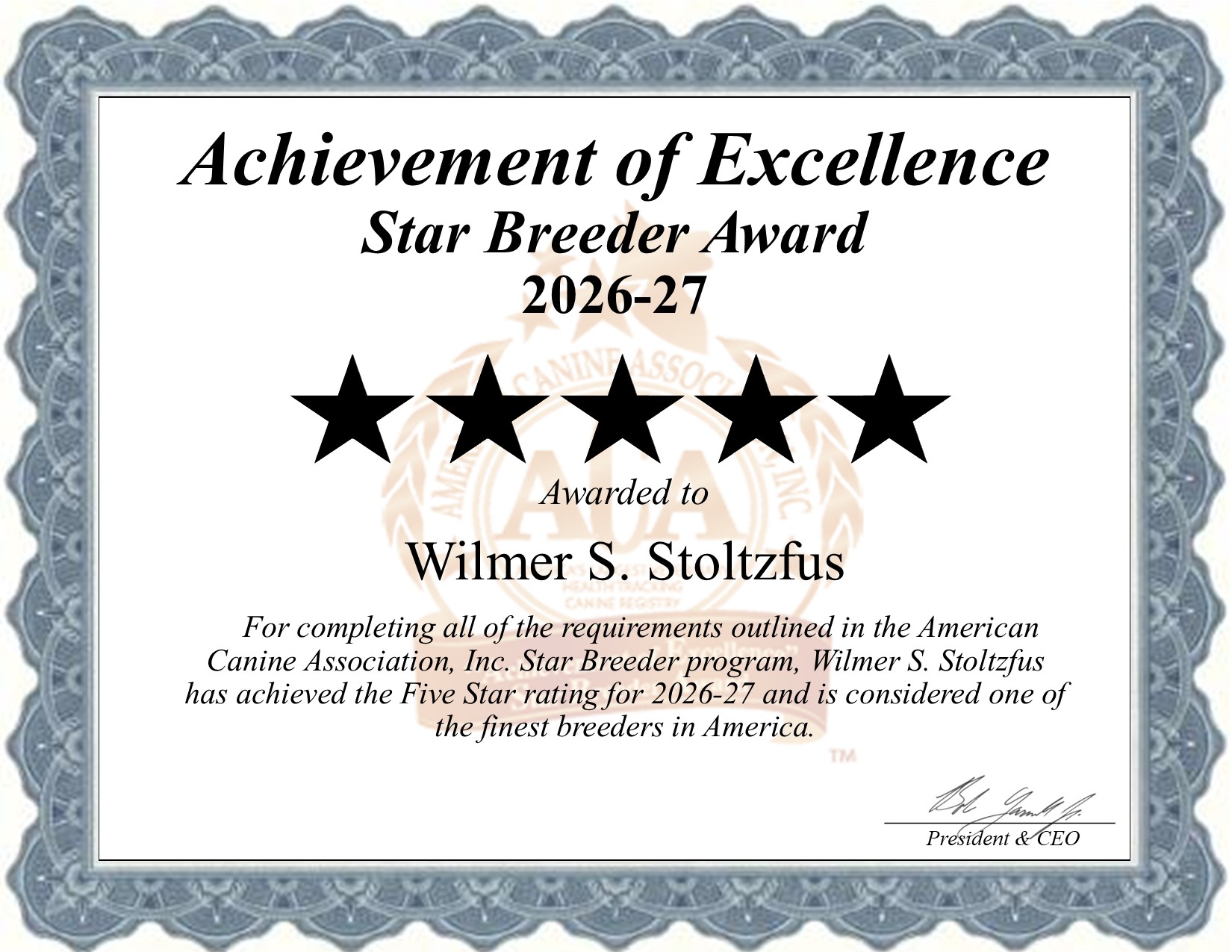 Wilmer S, Stoltzfus, dog, breeder, star, certificate, Wilmer S-Stoltzfus, Lititz, PA, Pennsylvanina, puppy, dog, kennels, mill, puppymill, usda, 5-star, aca, ica, registered, West Highland White Terrier, none