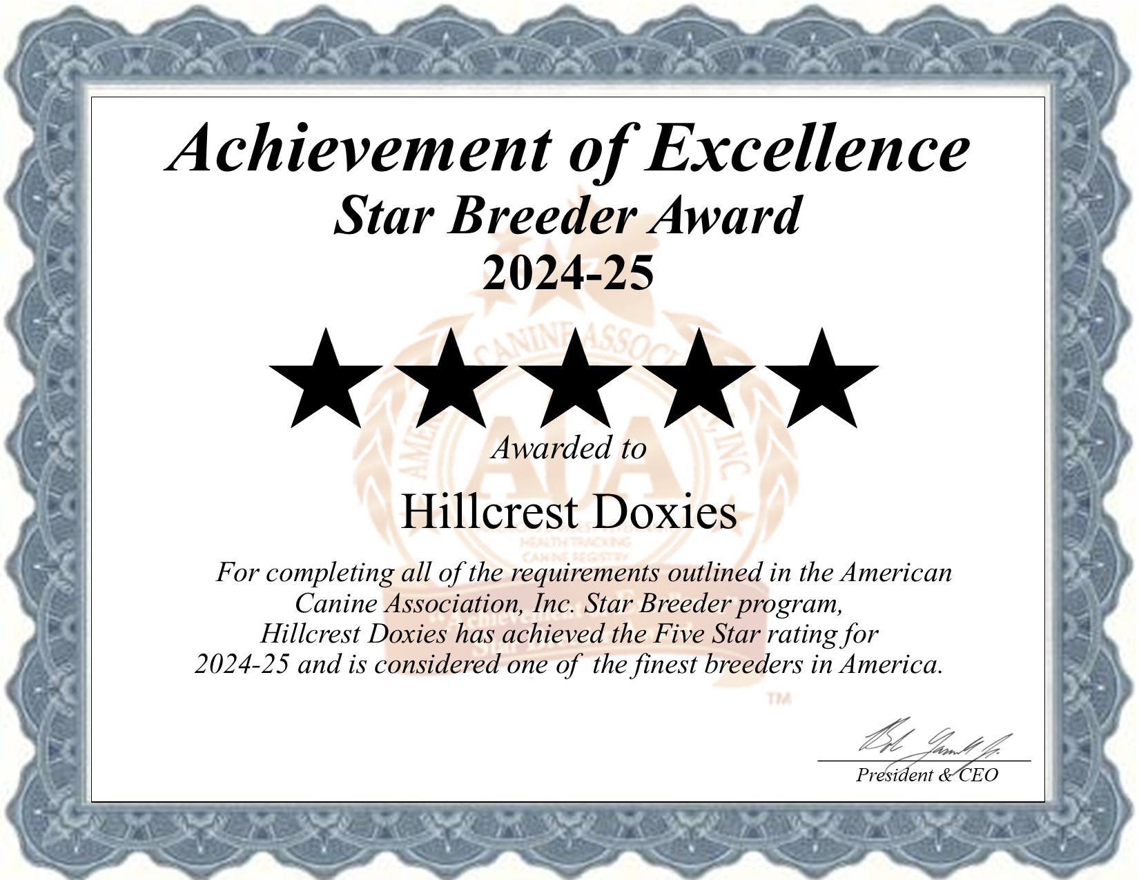 Hillcrest, Doxies, dog, breeder, star, certificate, Hillcrest-Doxies, Wolcott, NY, New York, puppy, dog, kennels, mill, puppymill, usda, 5-star, aca, ica, registered, Dachshunds, 21-A-0229, 21A0229