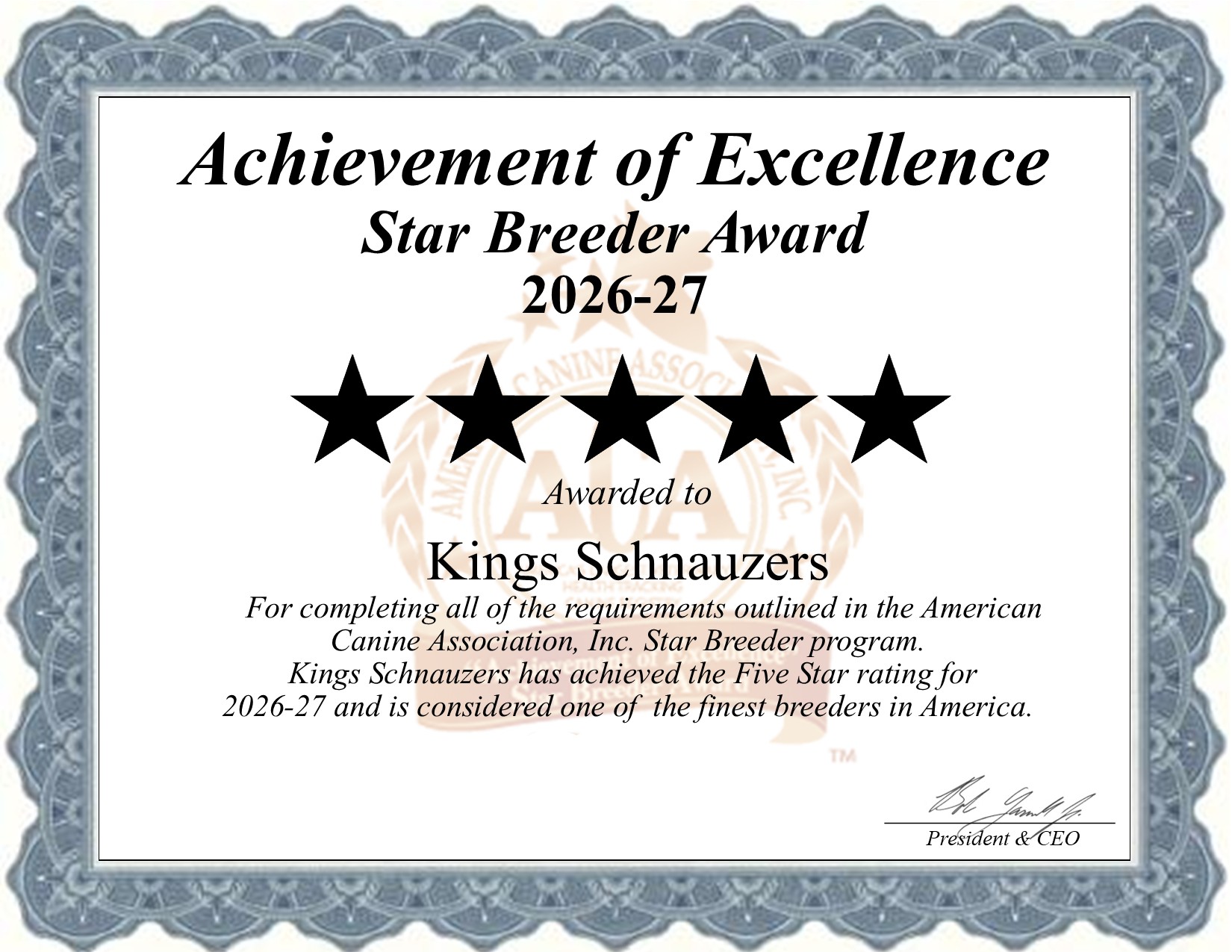 Kings, Schnauzers, dog, breeder, star, certificate, Kings-Schnauzers, Honey Brook, PA, Pennsylvania, puppy, dog, kennels, mill, puppymill, usda, 5-star, aca, ica, registered, Miniature Schnauzer