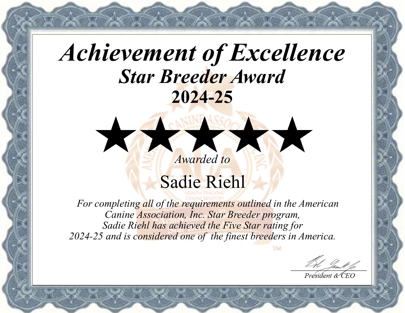 Sadie, Riehl, dog, breeder, star, certificate, Sadie-Riehl, Gap, PA, Pennsylvania, puppy, dog, kennels, mill, puppymill, usda, 5-star, aca, ica, registered, golden, doodles, none