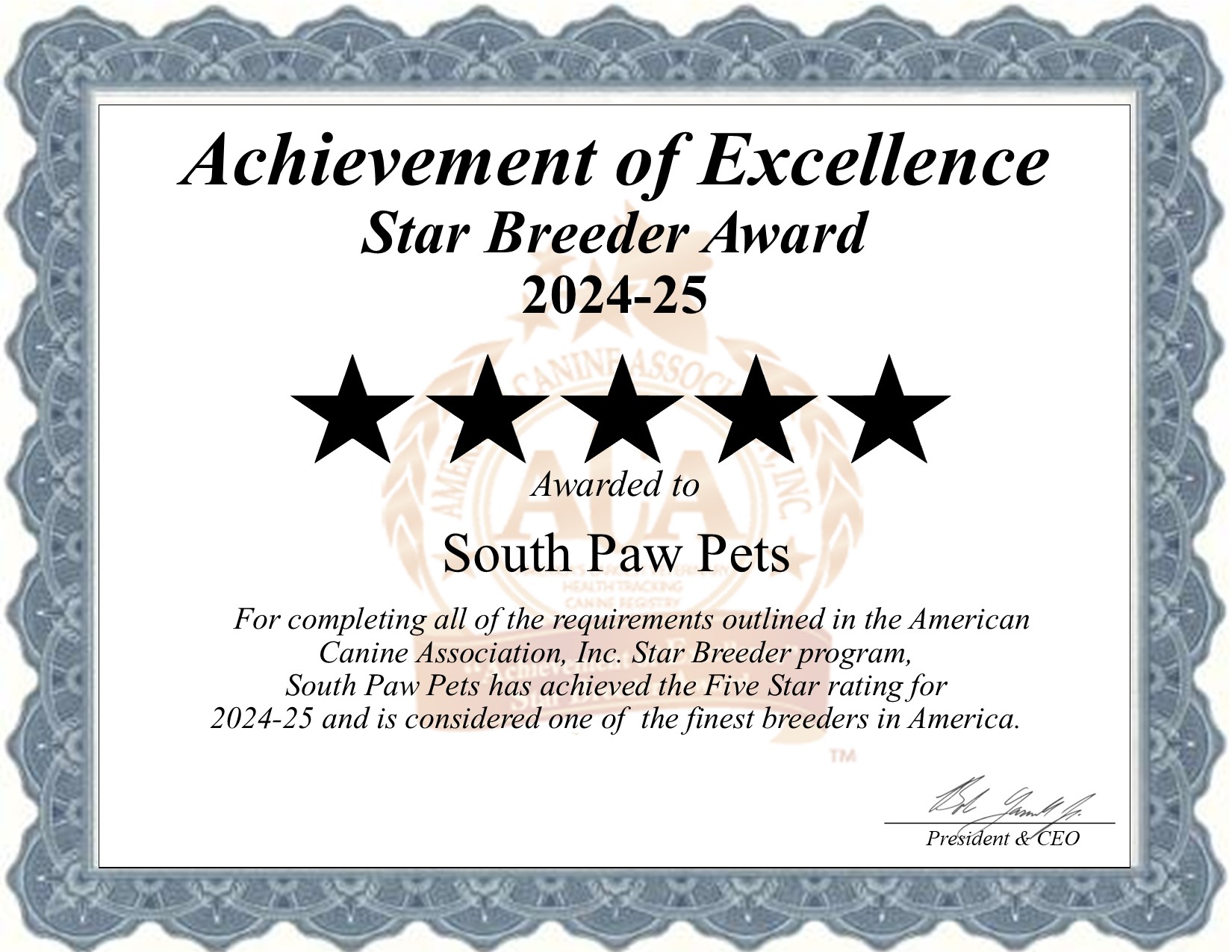 SouthPaw, Pets, dog, breeder, star, certificate, SouthPaw-Pets, Neosho, MO, Missouri, puppy, dog, kennels, mill, puppymill, usda, 5-star, aca, ica, registered, Cavachon