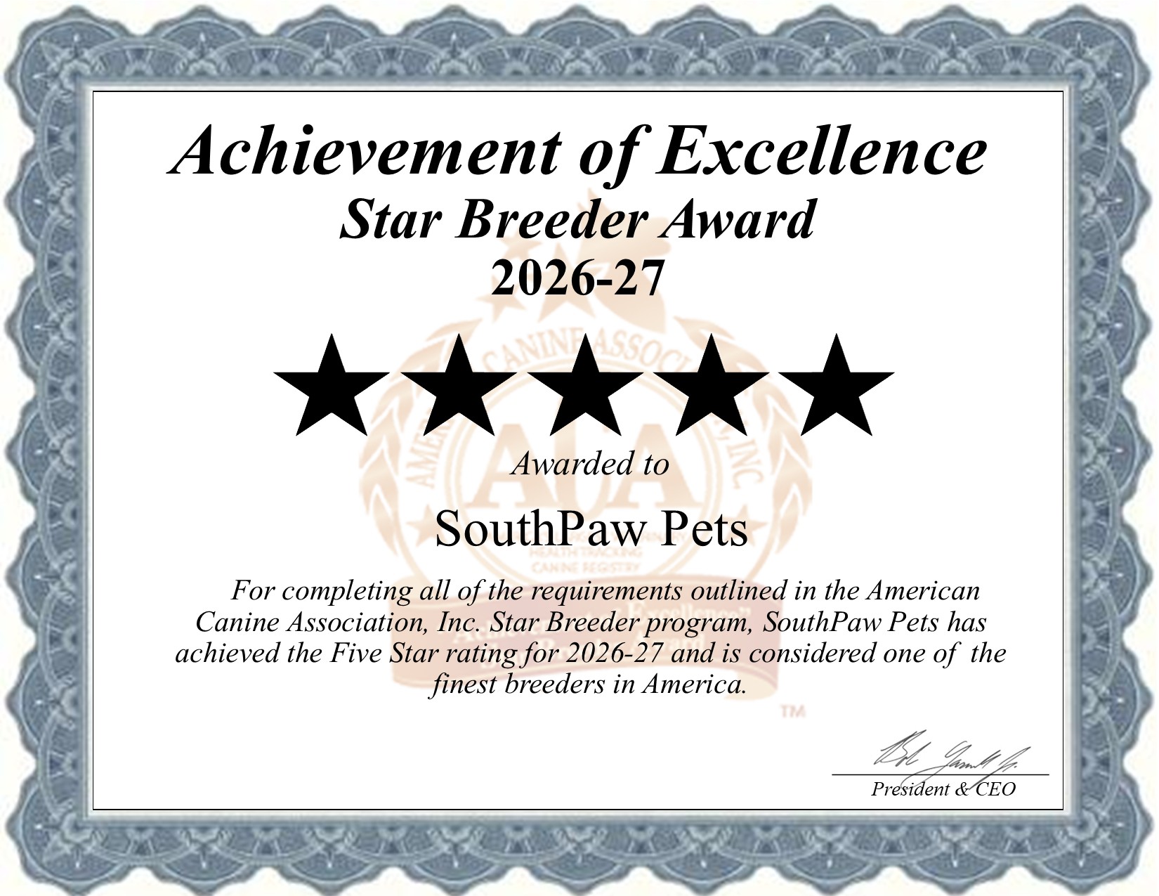 SouthPaw, Pets, dog, breeder, star, certificate, SouthPaw-Pets, Neosho, MO, Missouri, puppy, dog, kennels, mill, puppymill, usda, 5-star, aca, ica, registered, Cavachon