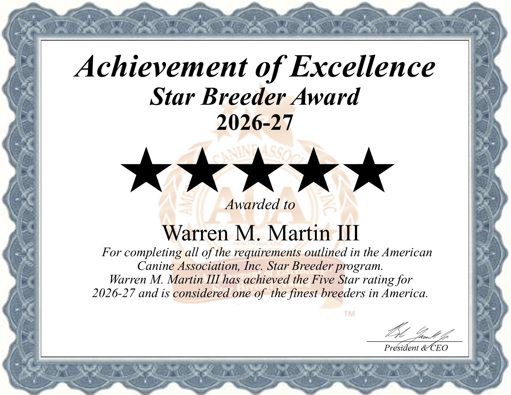 Warren M, Martin III, dog, breeder, star, certificate, Warren M-Martin III, Sheldon, MO, Missouri, puppy, dog, kennels, mill, puppymill, usda, 5-star, aca, ica, registered, Maltese