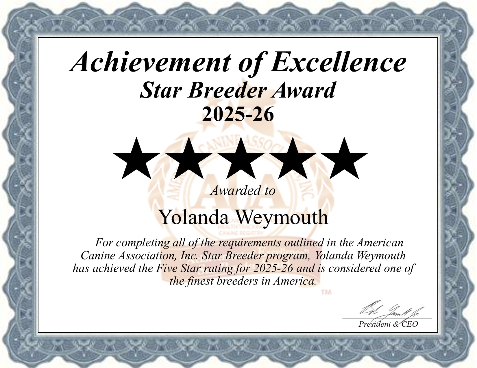 Yolanda, Weymouth, dog, breeder, star, certificate, Yolanda-Weymouth, Subiaco, AR, Arkansas, puppy, dog, kennels, mill, puppymill, usda, 5-star, aca, ica, registered, Yorkshire, terrier, daschund, 71-a-0874, 71a0874
